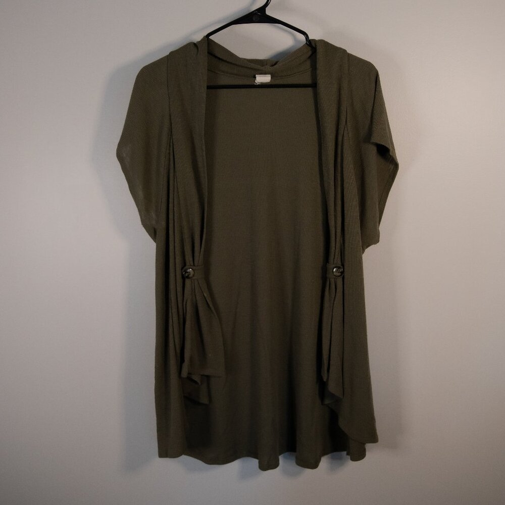 Olive Green Lightweight Hooded Cardigan – Women's